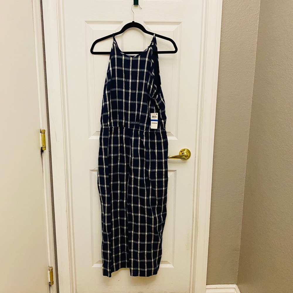 Maison Jules Window Pane Tie Neck Jumpsuit XL NEW - Picture 3 of 3